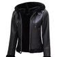 Women’s Black Shearling Leather Jacket With Hood