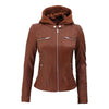 Womens Cafe Racer Detachable Leather Hooded Jacket