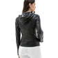 Women’s Real Black Leather Hooded Jacket