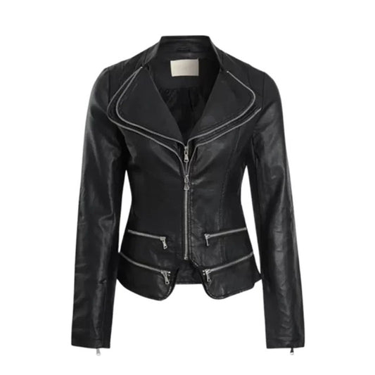 Womens Faux Leather Moto Jacket