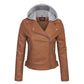 Women’s Faux PU Leather Jacket with Hoodie