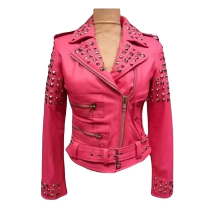 Womens-Golden-Studded-Biker-Leather-Jacket