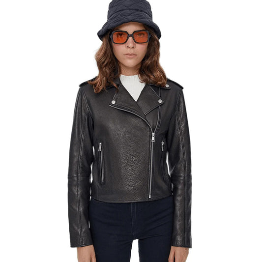 Women’s Real Black Leather Biker Jacket