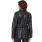 Women’s Real Black Leather Hip Length Coat