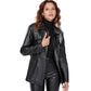 Women’s Real Black Leather Hip Length Coat