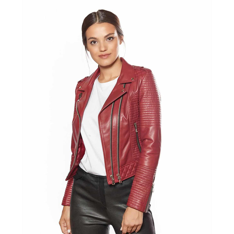 Women’s Real Claret Red Biker Jacket