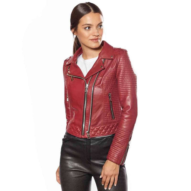 Women’s Real Claret Red Biker Jacket