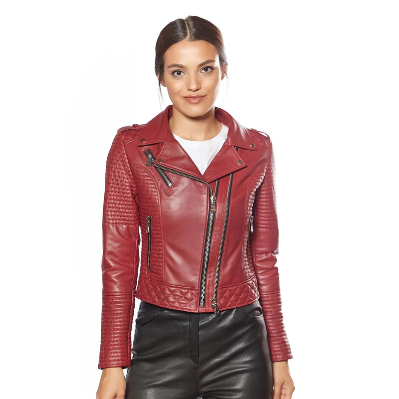 Women’s Real Claret Red Biker Jacket