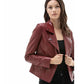 Women’s Real Dark Red Leather Biker Jacket