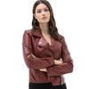 Women’s Real Dark Red Leather Biker Jacket
