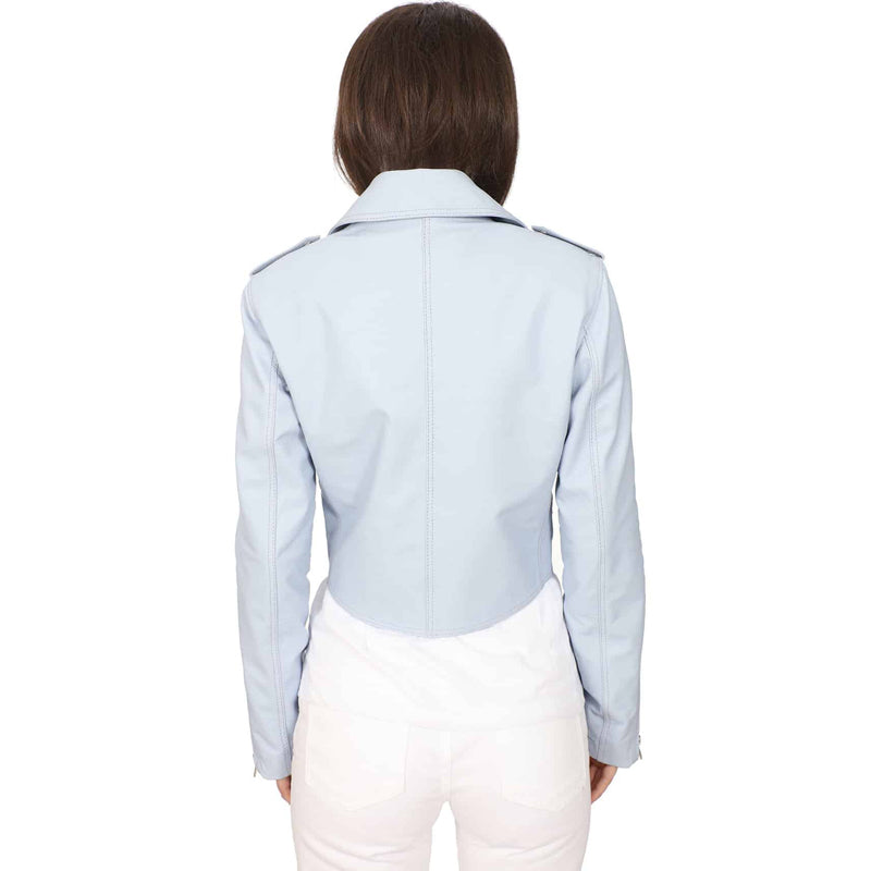 Women’s Real Ice Blue Leather Biker Jacket