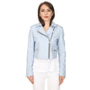 Women’s Real Ice Blue Leather Biker Jacket