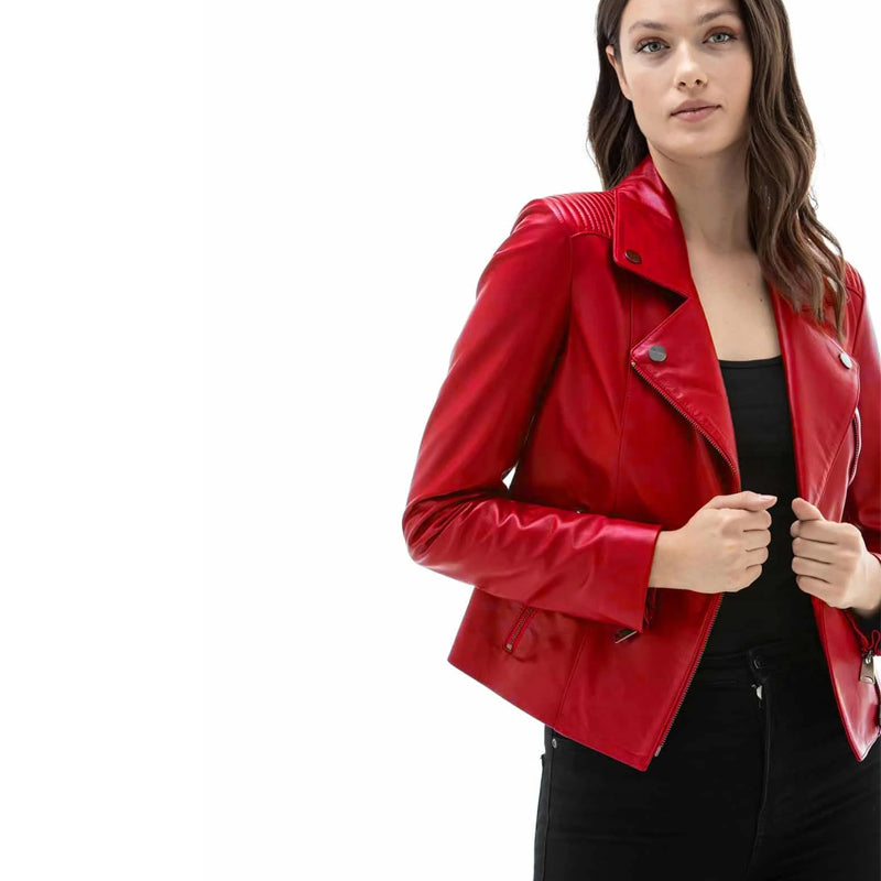 Women’s Real Red Leather Motorcycle Jacket