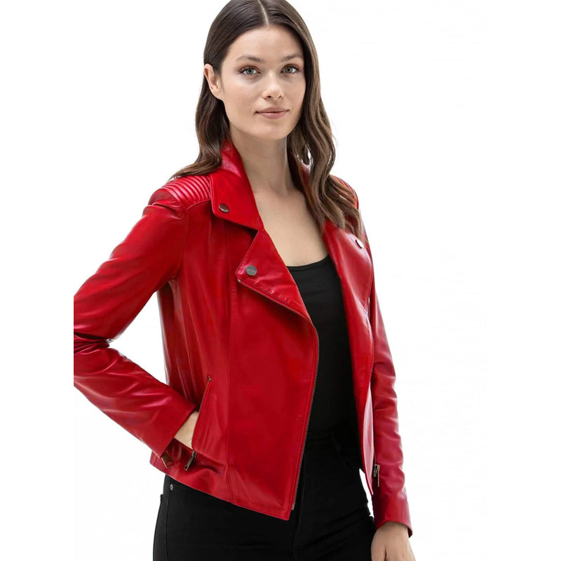 Women’s Real Red Leather Motorcycle Jacket
