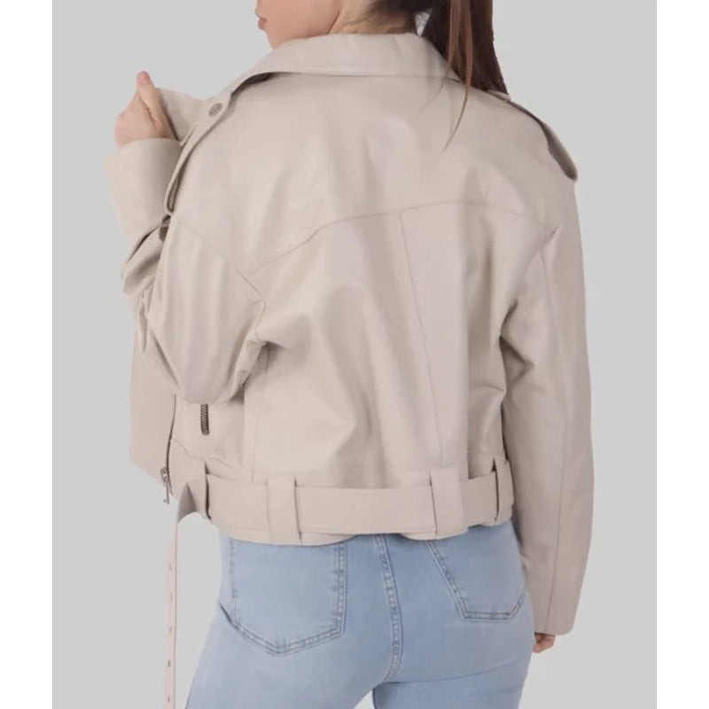 Women’s Cream Biker Leather Jacket