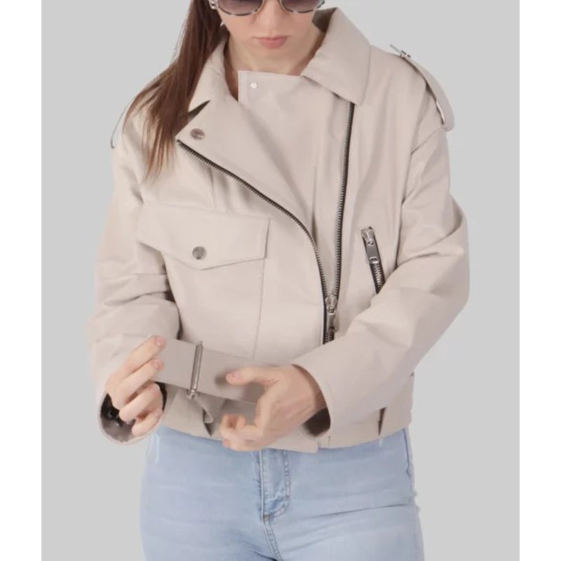Women’s Cream Biker Leather Jacket