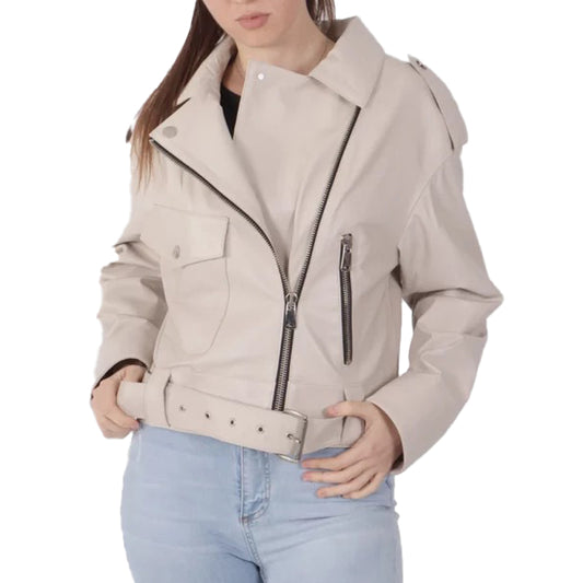 Women's Cream Biker Leather Jacket