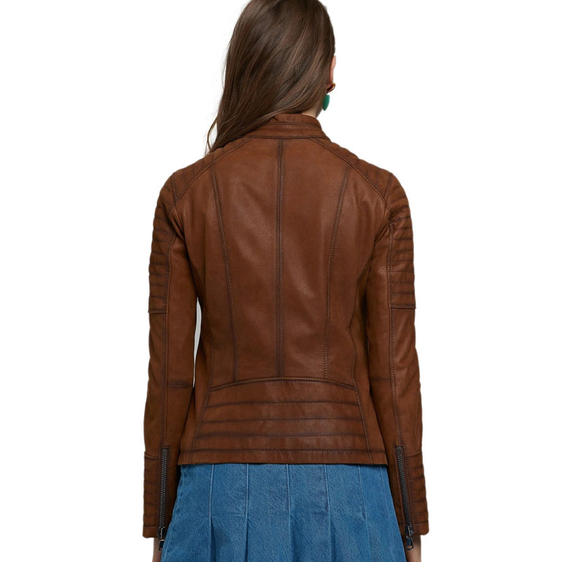 Women’s Real Brown Leather Moto Style Jacket