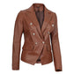 Women’s Double Breasted Brown Leather Blazer Jacket