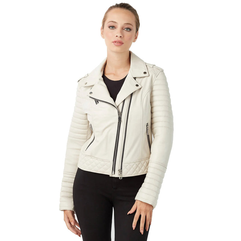 Women’s Real Beige Leather Sports Jacket