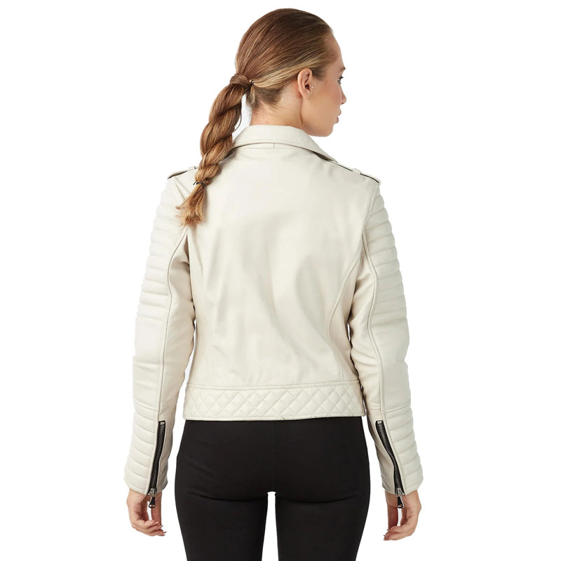 Women’s Real Beige Leather Sports Jacket