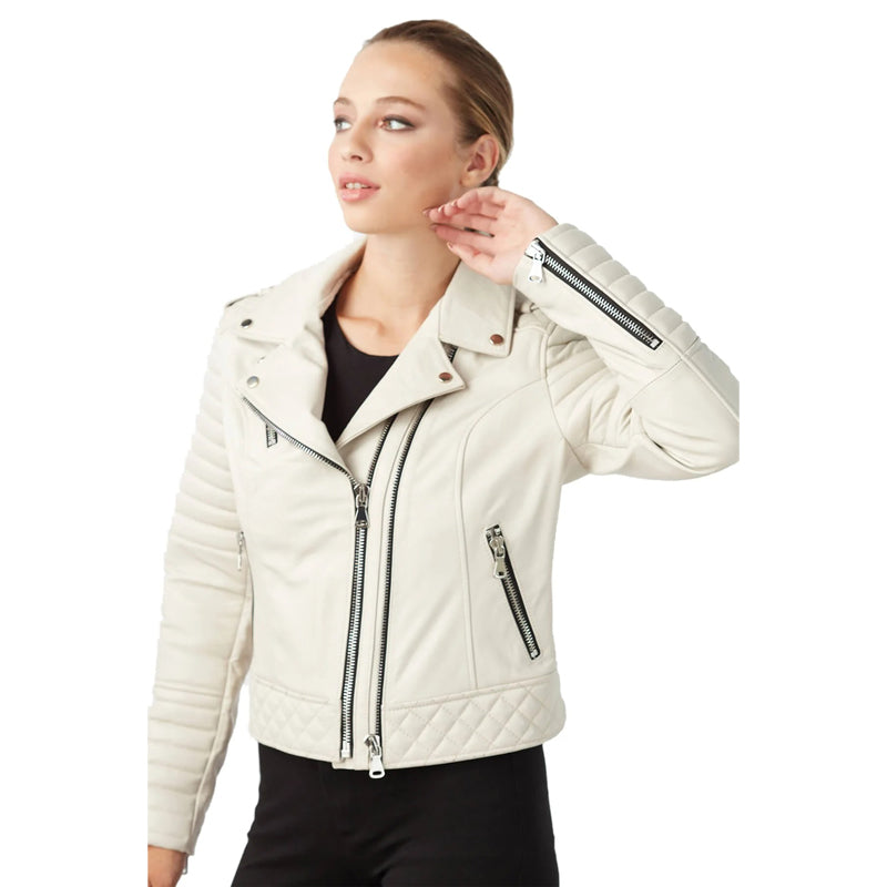 Women’s Real Beige Leather Sports Jacket