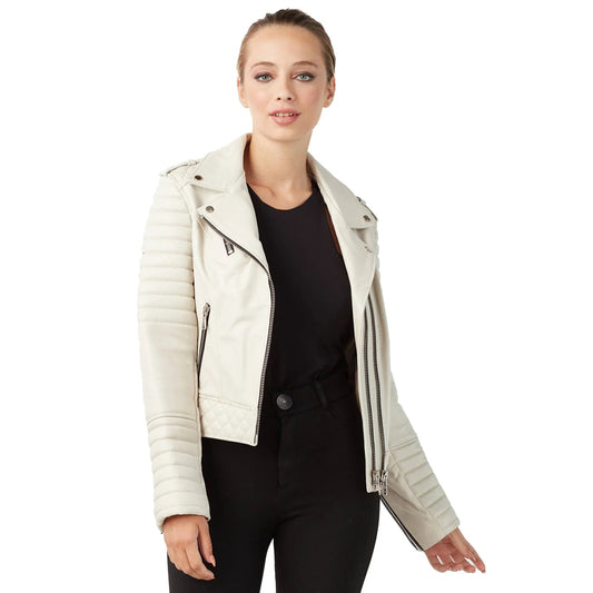 Women’s Real Beige Leather Sports Jacket