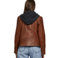 Women’s Real Brown Leather Hooded Style Jacket