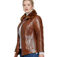 Women’s Real Brown Leather Fur Collar Jacket