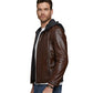 Men’s Real Brown Leather Hooded Jacket