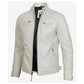 Mens Quilted Shoulder Off White Leather Jacket