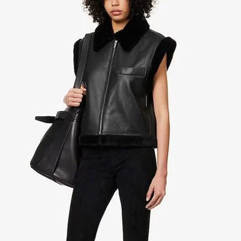 Womens-Shearling-Leather-Biker-Vest