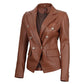 Women’s Double Breasted Brown Leather Blazer Jacket