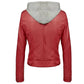 Slim Fit Hooded Red Leather Jacket
